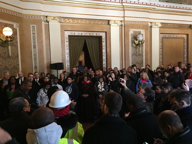 Secretary Foxx amid crowd of stakeholders at DC's Union Station