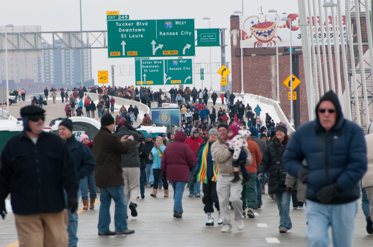 Photo of celebrants walking across the new bridge