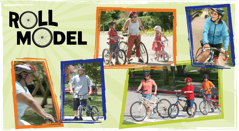 Photo collage of different people on bikes from Roll Model website