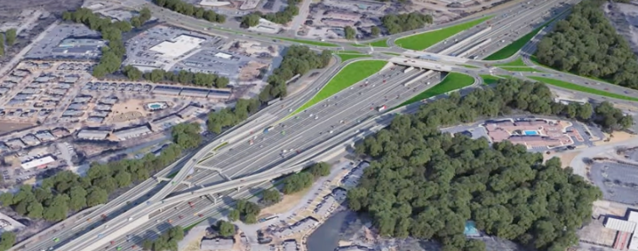 A rendering of a bus rapid transit interchange at Holcomb Bridge Road shows a piece of the planned SR 400 Express Lanes Project. (Photo credit: SR 400 Peach Partners)