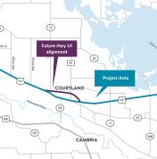 Map of Highway 14 with areas for improvement highlighted and noted