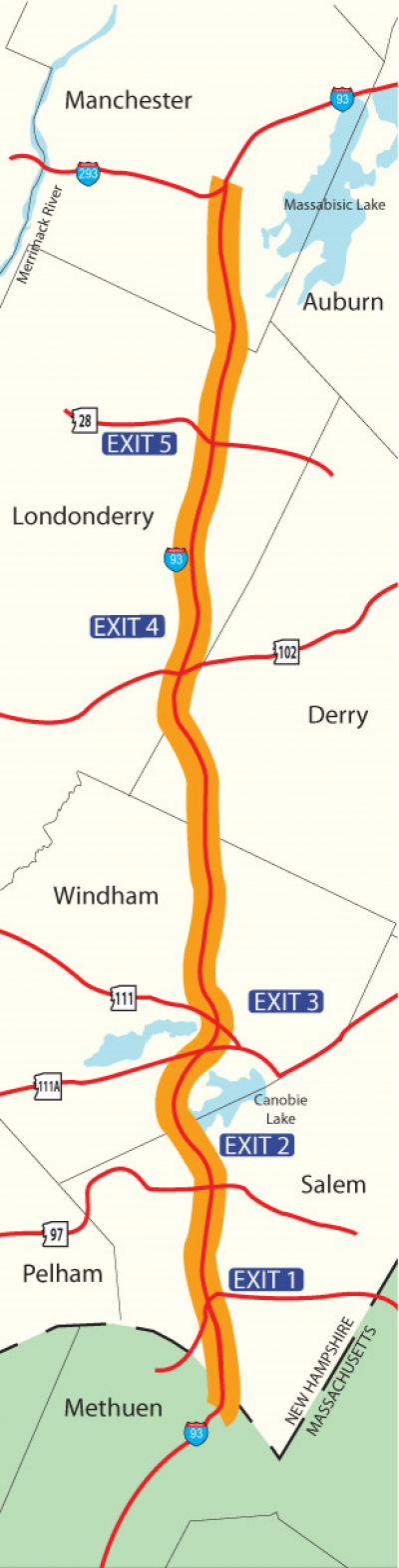 I-93 Salem to Manchester Map