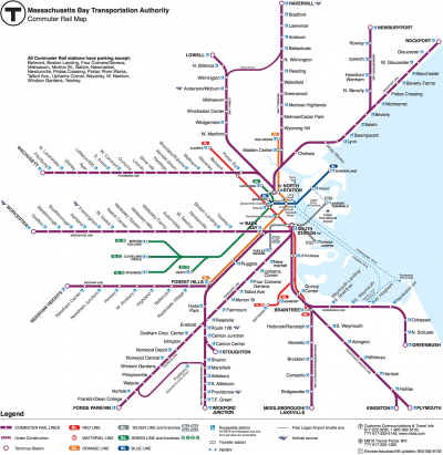 A map of MBTA's commuter rail system