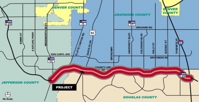Map of location of C-470 Express Lanes Project