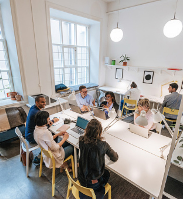 An open-concept office.