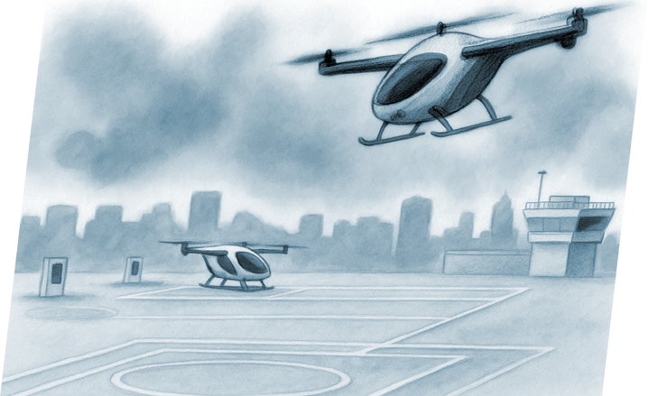 Drawing of modern aircraft on the runway.