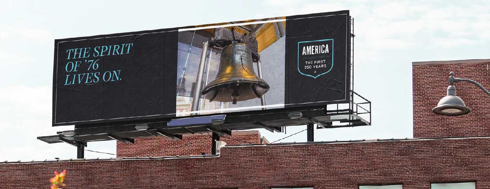 Billboard showing liberty bell.