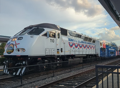 Florida train wrapped with America 250 branding.