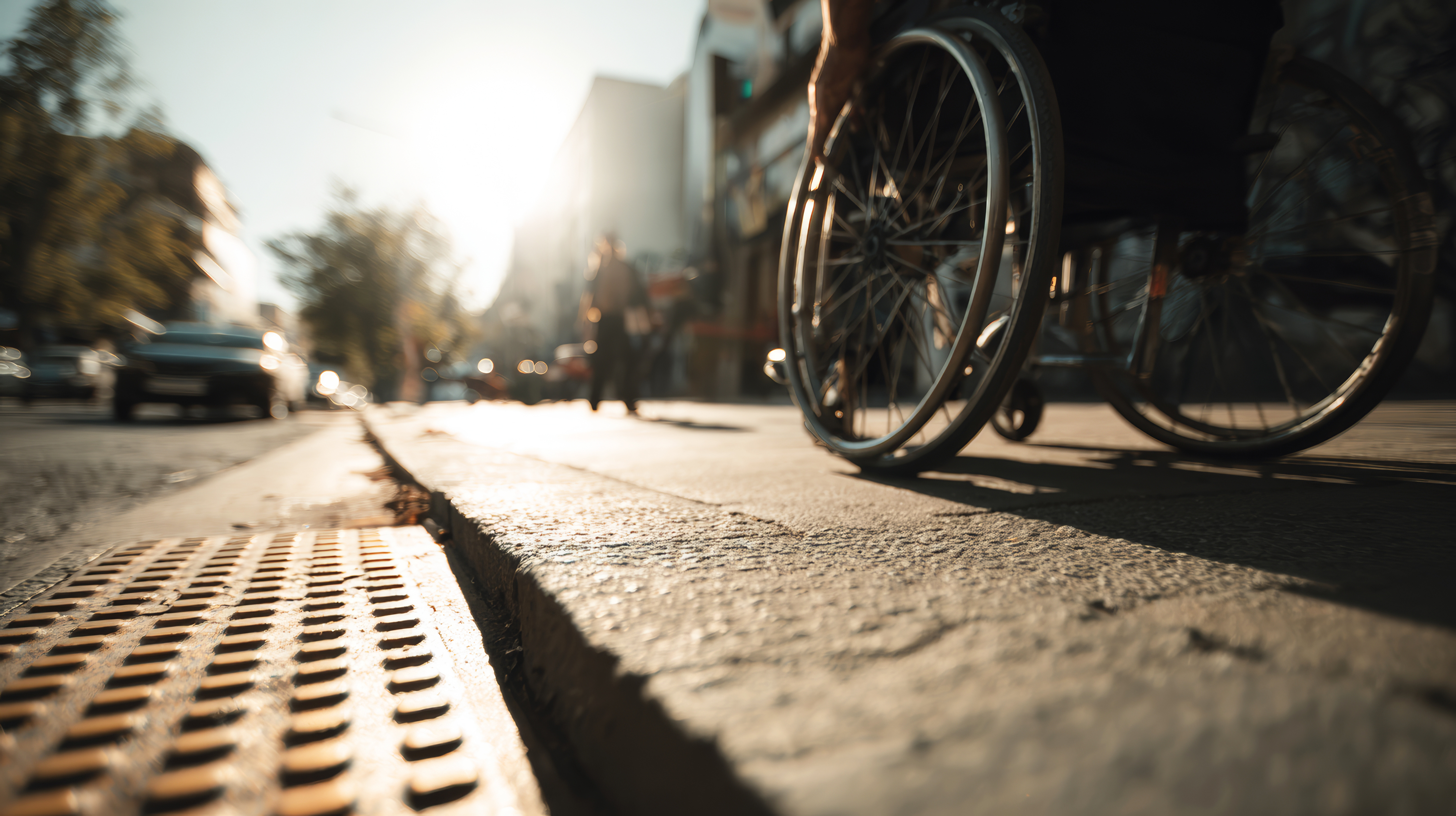 Wheelchair user navigates a busy city street (Adobe Stock).