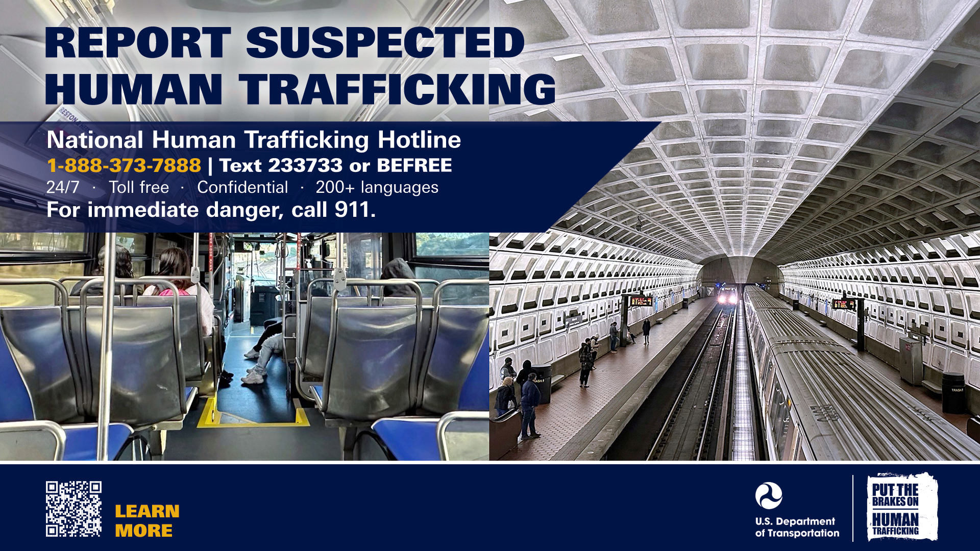 Transit digital display graphic for reporting suspected human trafficking.
