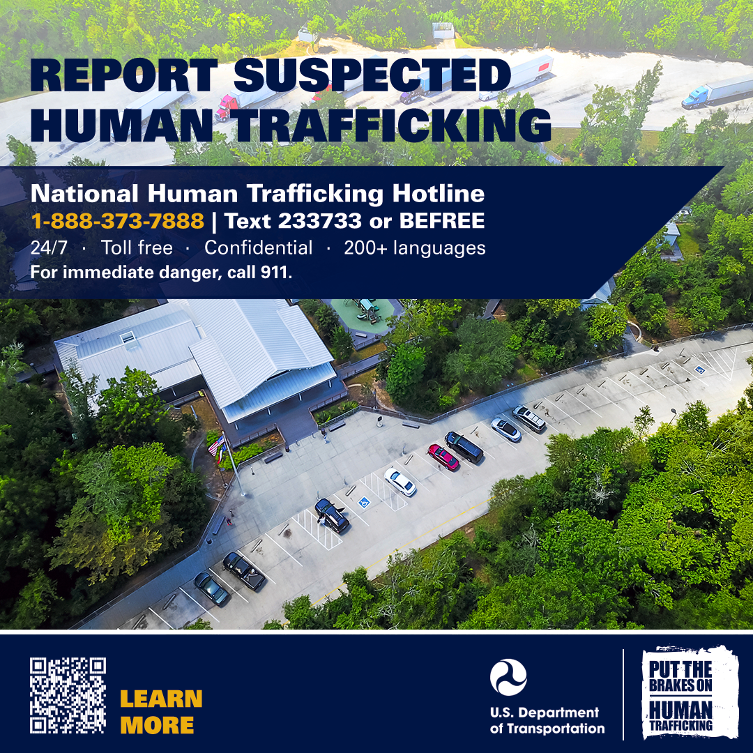 Rest area social media graphic for reporting suspected human trafficking