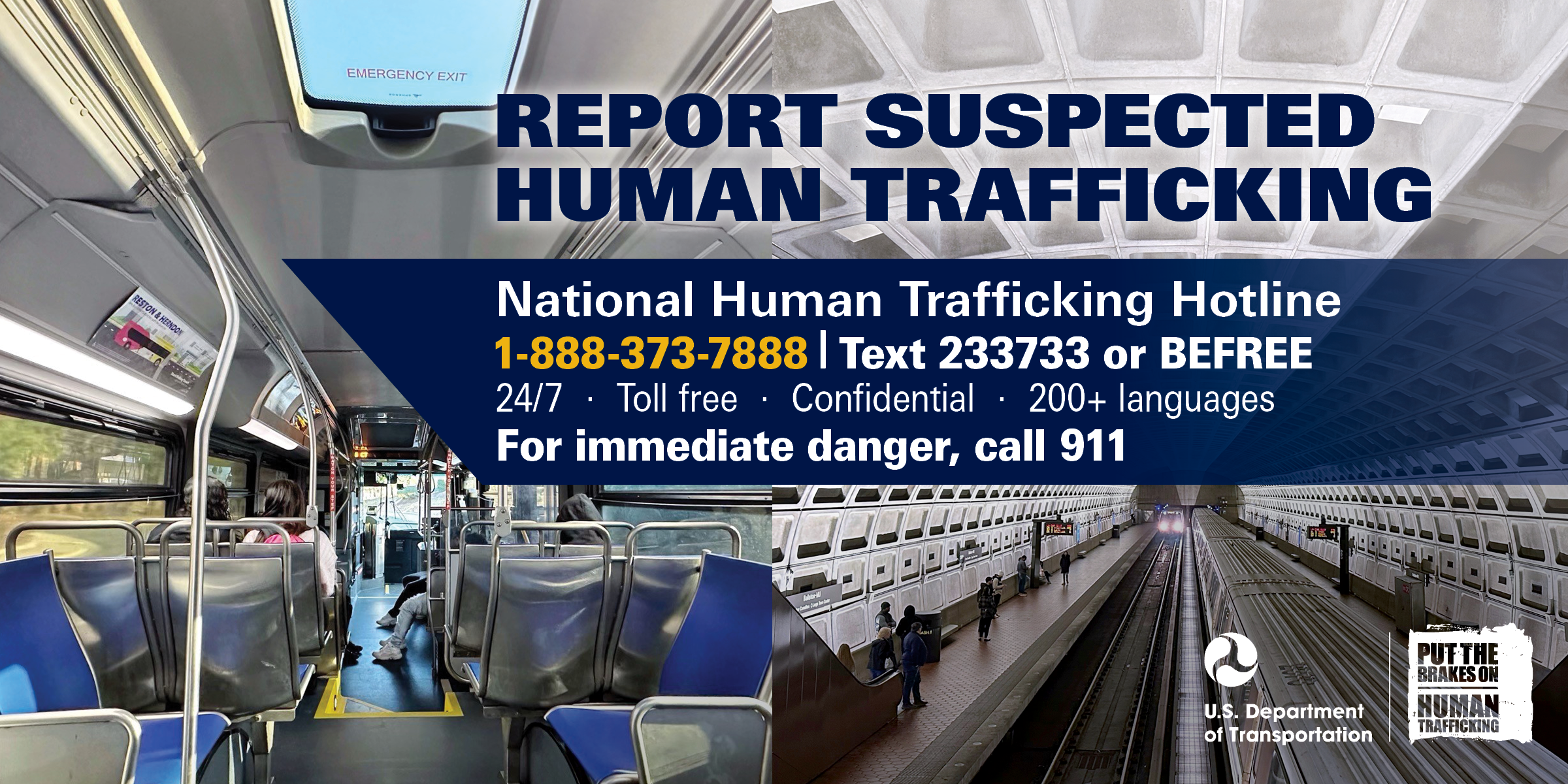 Transit visor card for reporting suspected human trafficking.
