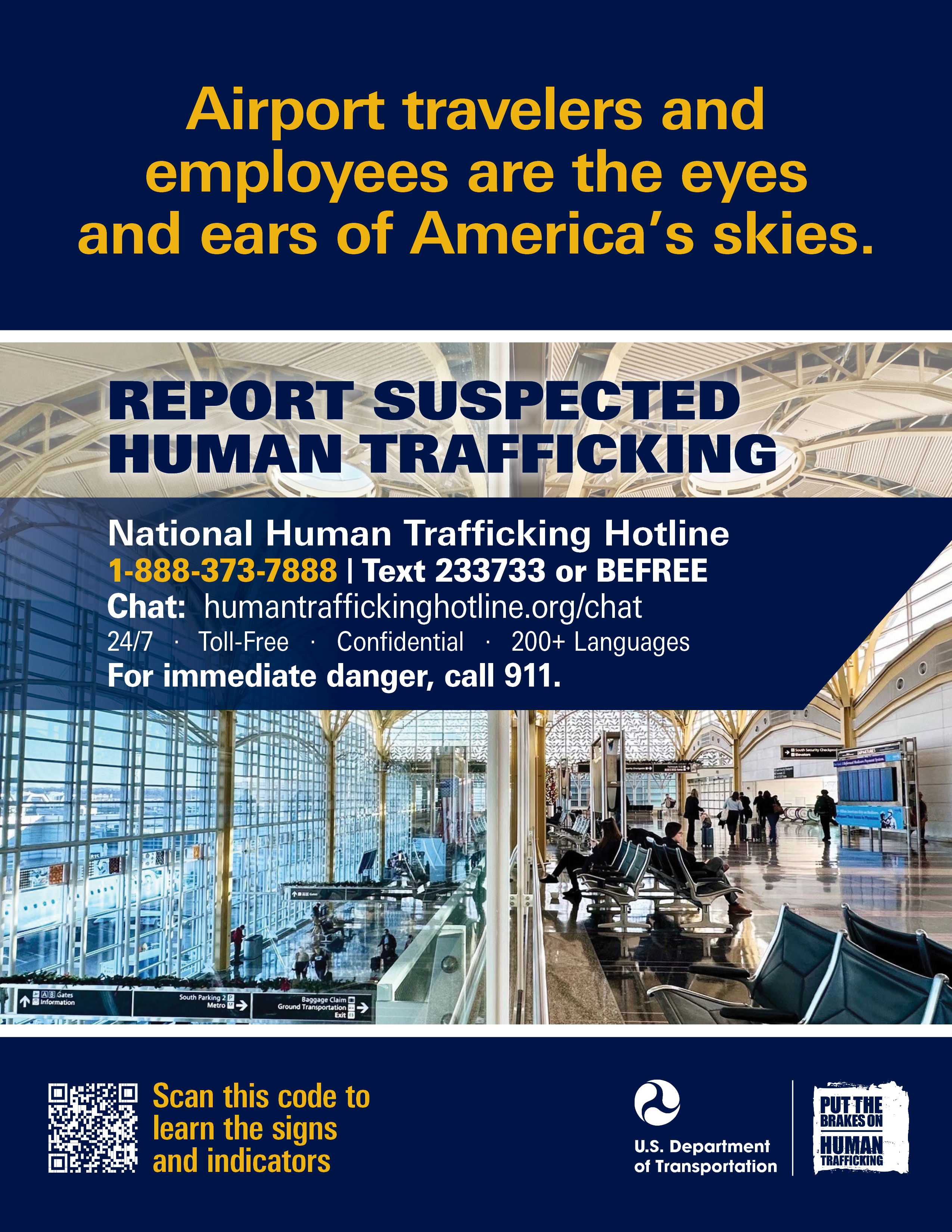 Airport poster for reporting suspected human trafficking