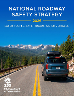 National Roadway Safety Strategy Cover Image. Image includes an SUV on a mountain road.