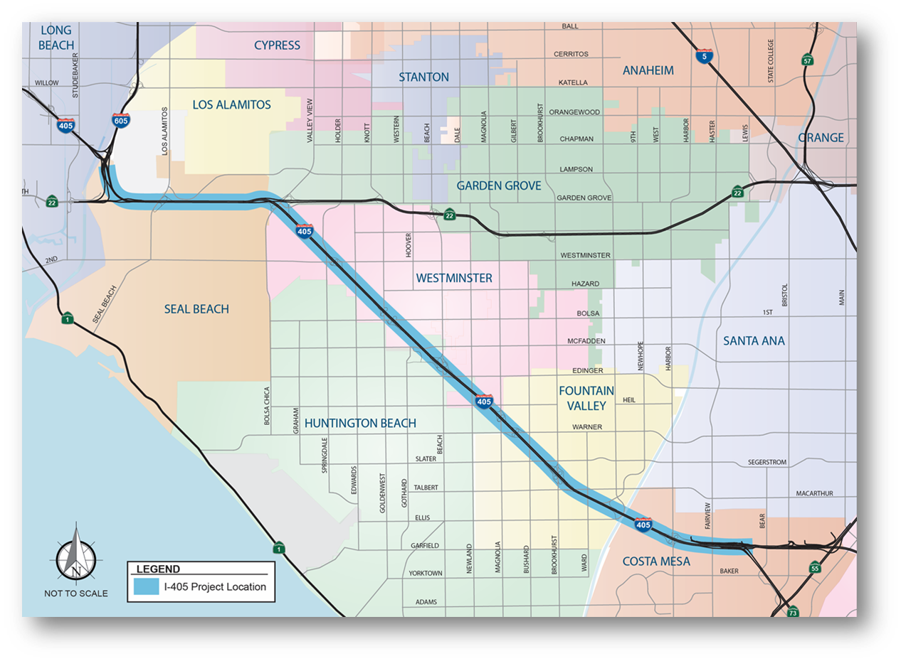 A map of the location of the I-405 project.