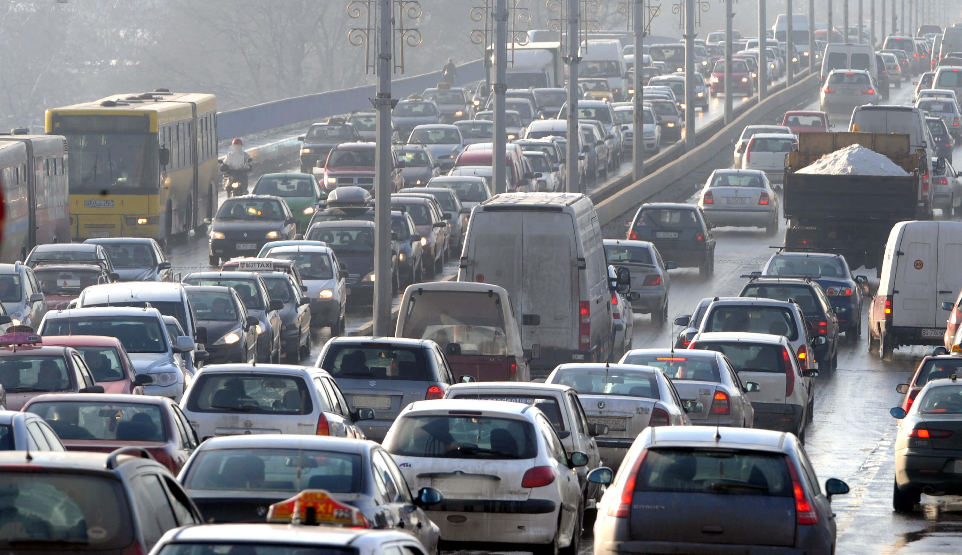 A traffic jam on a highway.