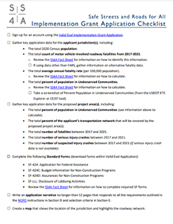 SS4A Implementation Grant Application Checklist | US Department of 