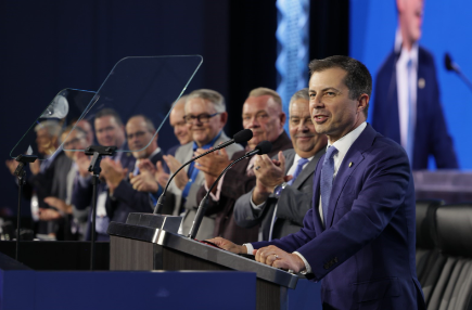 "Secretary Buttigieg addressing workers at the General Convention for the International Association of Sheet Metal, Air, Rail and Transportation Workers"