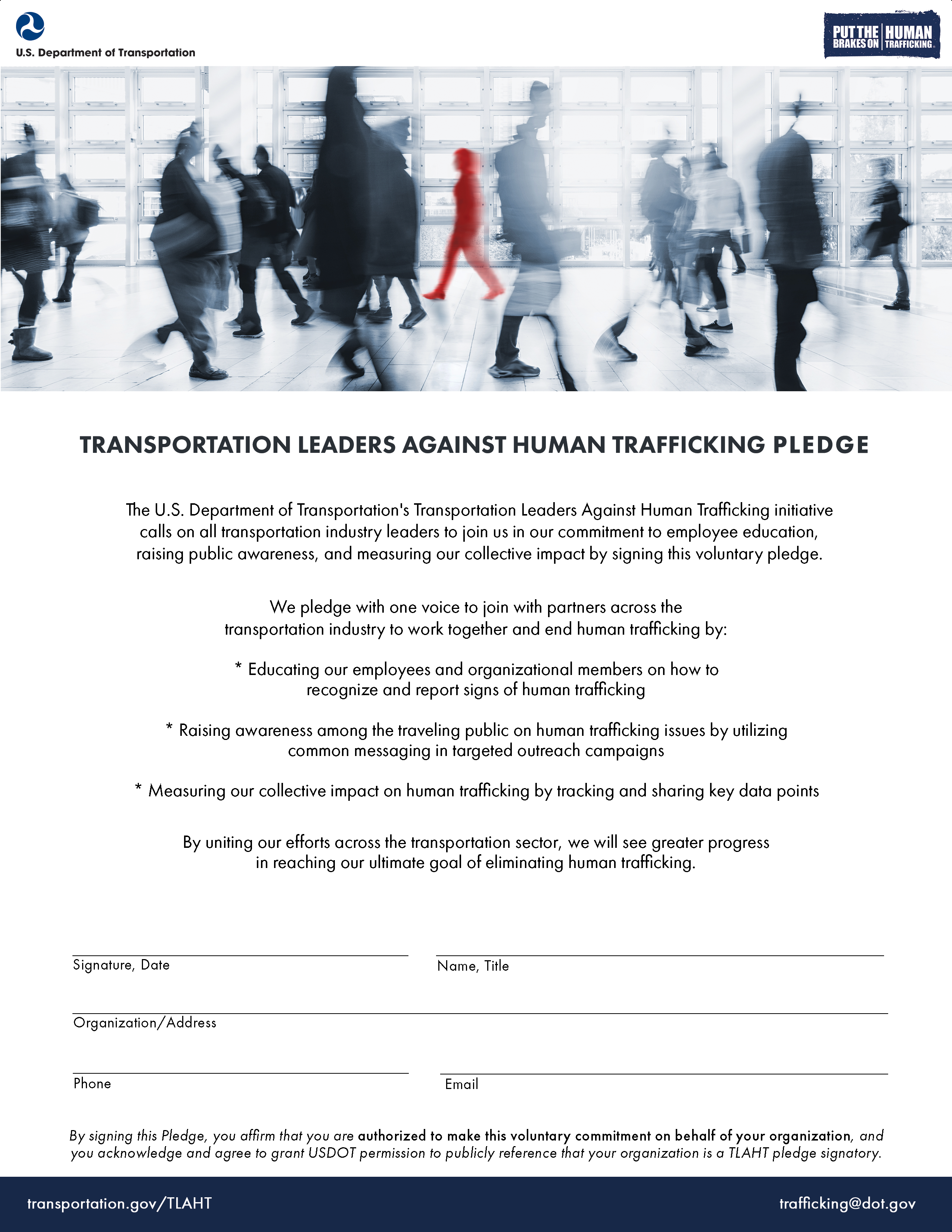 Transportation Leaders Against Human Trafficking pledge screenshot