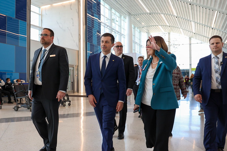 Secretary Buttigieg tours CLT with CEO Haley Gentry and CFO Michael Hill