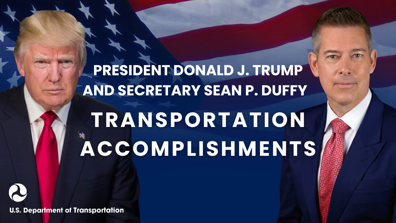President Donald Trump and Secretary Sean P. Duffy Text: Transportation Accomplishments