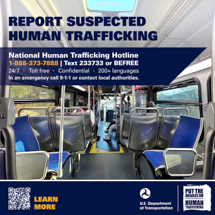 Counter-trafficking graphic, suitable for buses and transit.