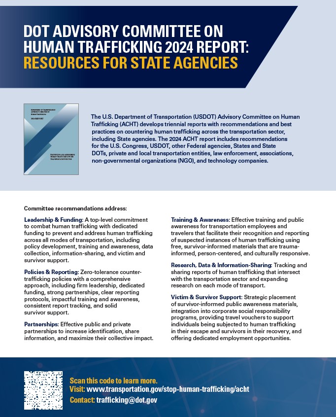 An Image of the State Agency Resources and Recommendations from the DOT Advisory Committee on Human Trafficking 2024 Report document