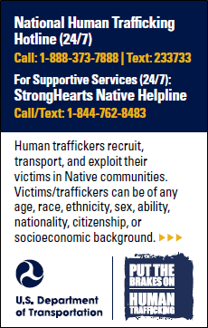 Counter-trafficking pocket card, suitable for the Native communities.