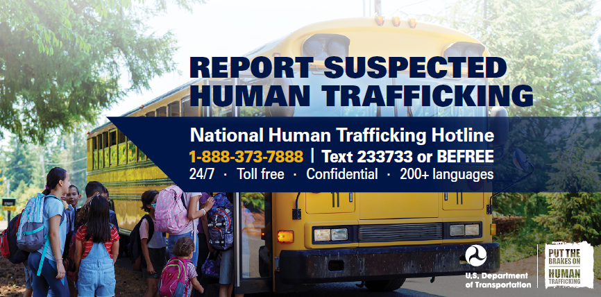 Counter-trafficking visor card, suitable for school buses.