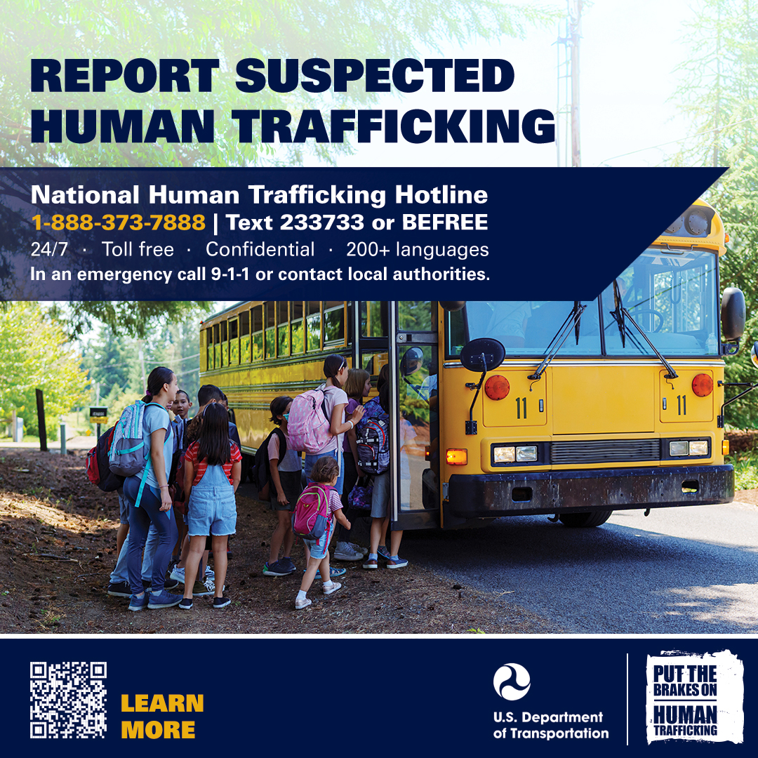 Counter-trafficking graphic, suitable for school buses.
