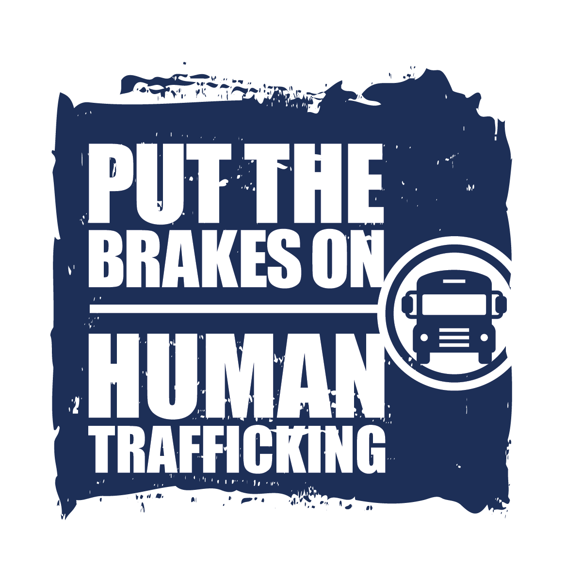 School bus icon and the words "Put the Brakes on Human Trafficking"