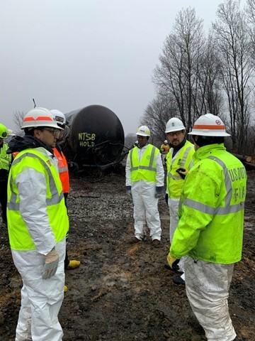 Administrator Amit Bose and Deputy Administrator Tristan Brown took part in a scheduled inspection of the 11 derailed tank cars involved in the Norfolk Southern incident and toured the site of the derailment