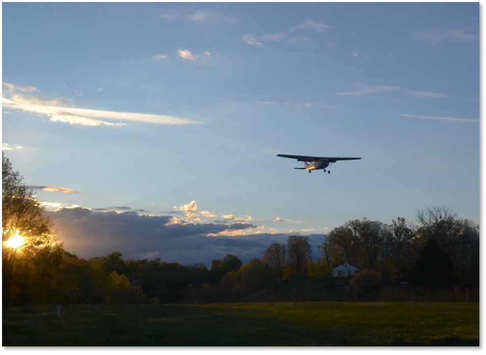 Propeller plane flying over treetops