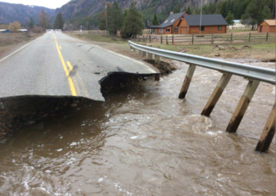 Rural road damaged by flooding