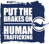Airplane icon and the words "Put the Brakes on Human Trafficking"