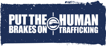 Bus icon and the words "Put the Brakes on Human Trafficking"