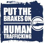 Bus icon and the words "Put the Brakes on Human Trafficking"
