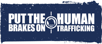 Ship icon and the words "Put the Brakes on Human Trafficking"