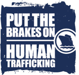 Ship icon and the words "Put the Brakes on Human Trafficking"