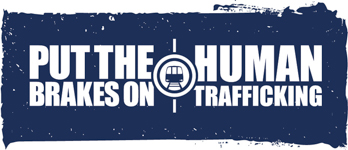 Train icon and the words "Put the Brakes on Human Trafficking"