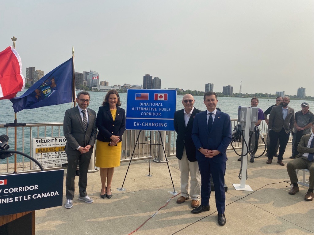 U.S. Transportation Secretary Buttigieg Joins Canadian Minister of Transport Alghabra, Michigan Governor Whitmer and Mayor Duggan to Announce the First U.S.-Canada Electric Vehicle Corridor