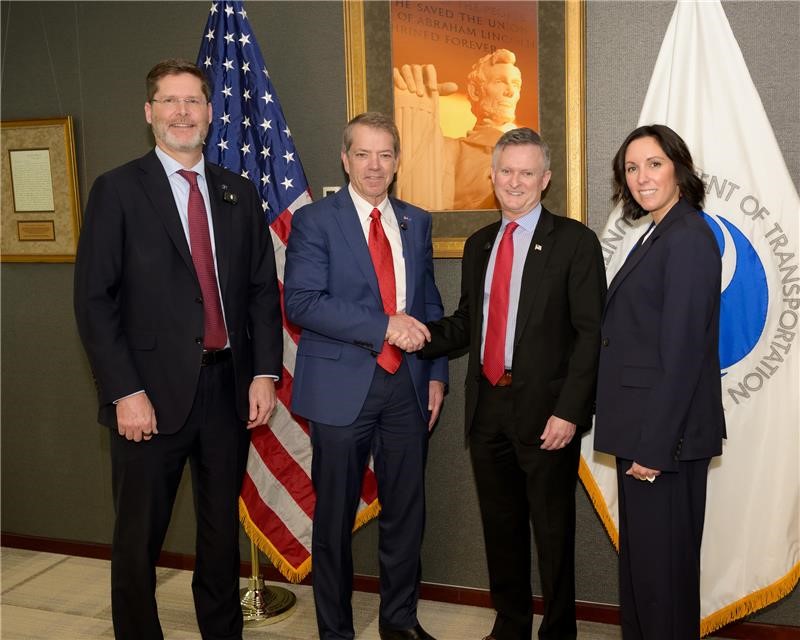 FHWA Administrator Sean McMaster, Nebraska Governor Jim Pillen, Deputy Secretary of Transportation Steven G. Bradbury, and Director of the Nebraska Department of Transportation Vicki Kramer.