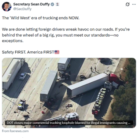 Secretary Duffy's X post