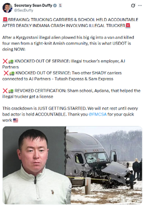 Secretary Duffy X post