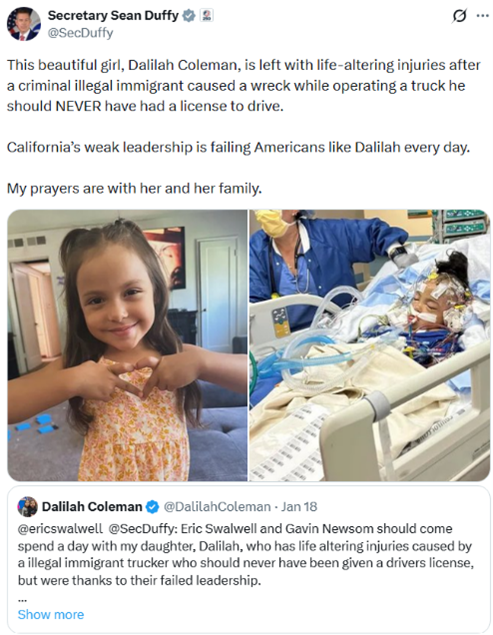 Secretary Duffy X post