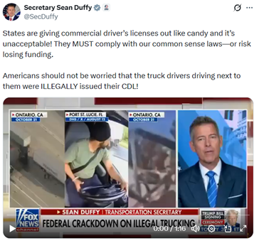 Secretary Duffy X post