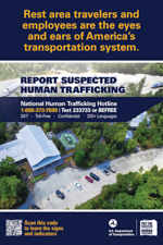 Counter-trafficking poster, tailored for rest areas (English).