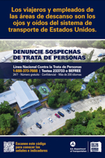 Counter-trafficking poster, tailored for rest areas (Spanish).