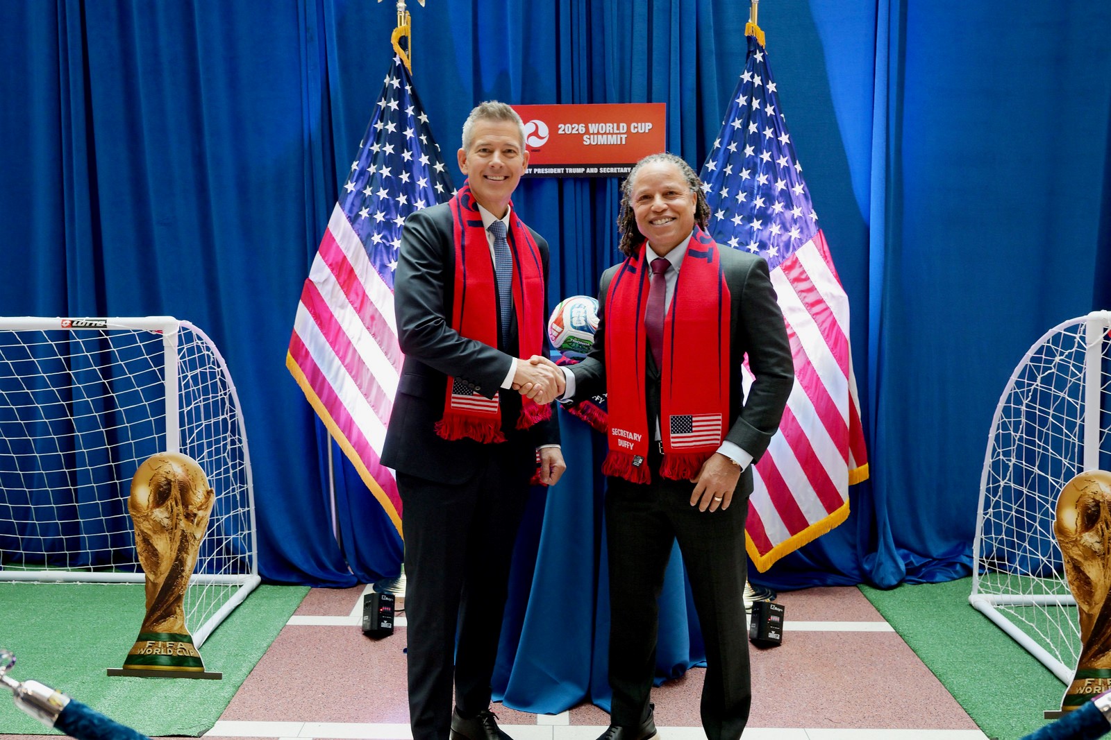 Secretary Duffy with Fox Sports soccer analyst & former professional soccer player Cobi Jones