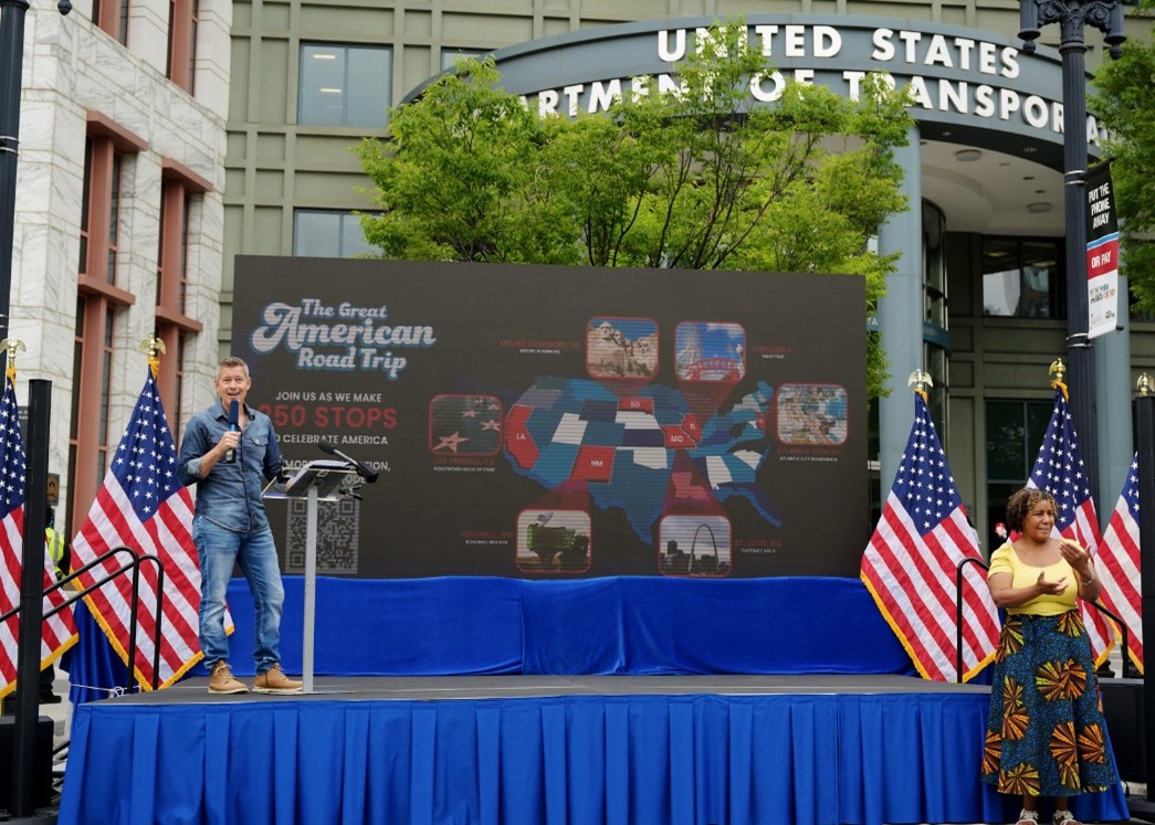 Secretary Duffy provides remarks in front of USDOT HQ